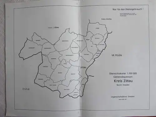 Übersichtskarte Kreis Zittau Gemeindegrenzen 1971