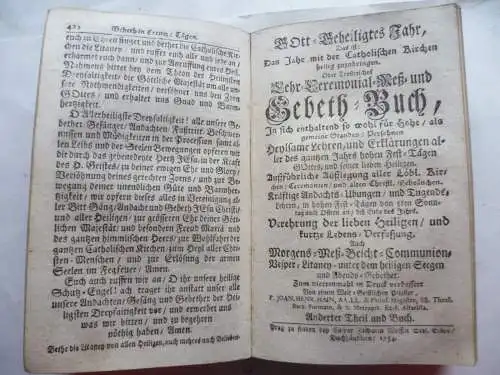 Uraltes Andachtsbuch 1754 Prag Gottgeiligtes Jahr Joh. Heinrich Hain