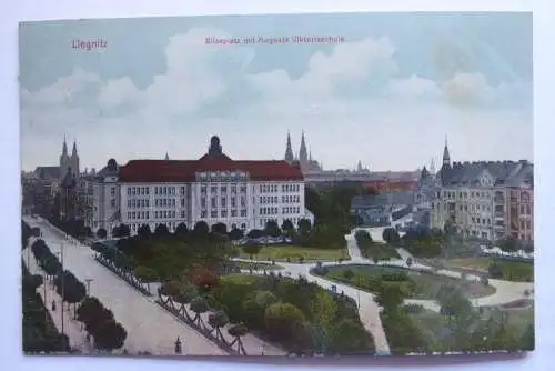 AK Liegnitz Bilseplatz mit Auguste Viktoriaschule