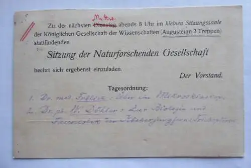 Postkarte Leipzig Naturforschende Gesellschaft Einladung 1914