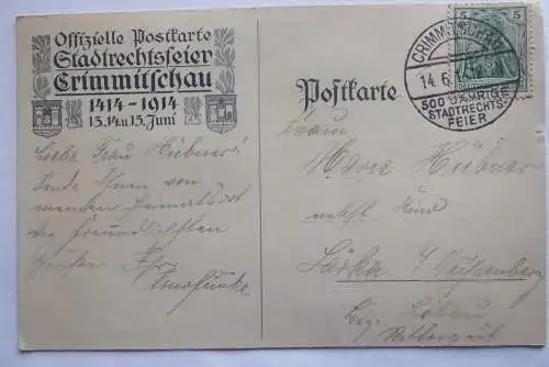 AK Crimmtschau Stadtrechtsfeier 1914 mit Sonderstempel