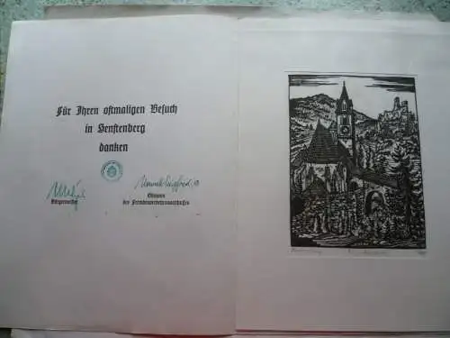 Senftenberg Niederösterreich Orig. Holzschnitt Hubert Schmid Krems