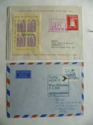Österreich 15 Erstflug-Briefe 1970/71 + 3 weitere Belege Segel/Ballon/Rakete