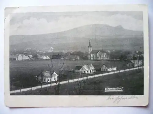 AK Hennersdorf bei Hohenelbe mit Ausblick zum Riesengebirge