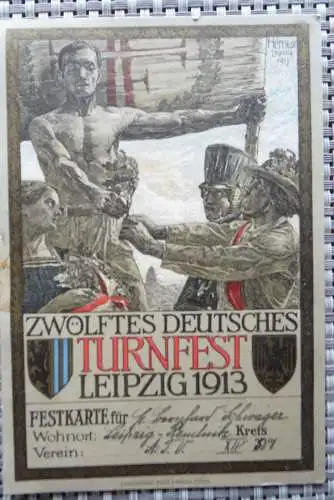 Bruno Heroux Festpostkarte 12. Deutsches Turnfest Leipzig 1913