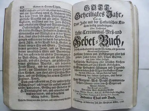 Seltenes Andachtsbuch Gott-Geheiligtes Jahr Prag 1723 mit Kupfern