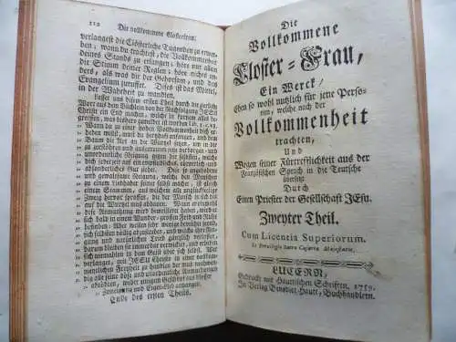 Uraltes Buch Die vollkommene Closter-Frau 1759