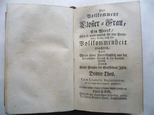 Uraltes Buch Die vollkommene Closter-Frau 1759
