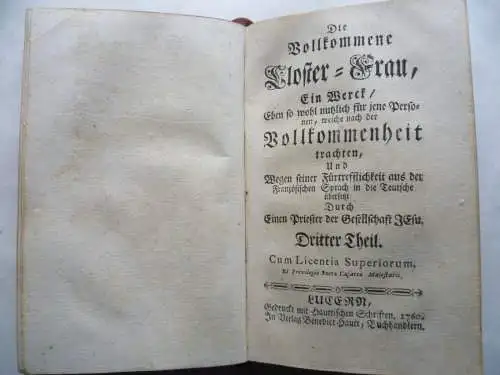 Uraltes Buch Die vollkommene Closter-Frau 1759