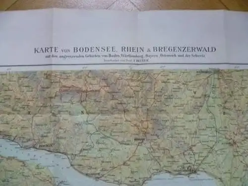 Karte vom Bodensee, Rhein und Bregenzerwald von Prof. F. Becker