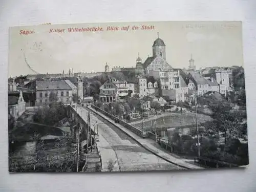 AK Sagan Kaiser-Wilhelm-Brücke Blick auf die Stadt