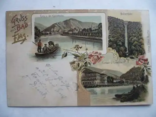 Litho-AK Bad Ems Malbergbahn, Cursaal u. Curbrücke, Ems v.d. Kaiserhütte