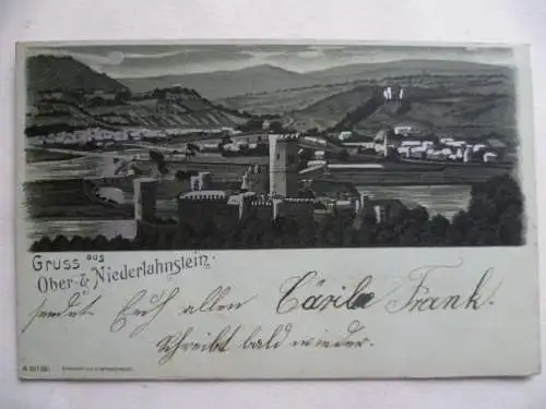 Litho-AK Mondscheinkarte Ober- und Niederlahnstein