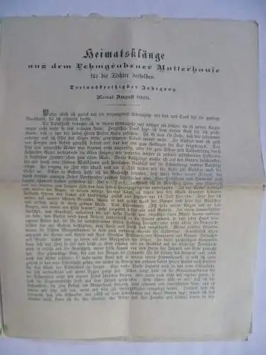 Heimatsklänge aus dem Lehmgrubener Mutterhaus Juli + Aug. 1909