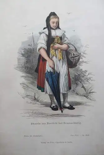 Bäuerin aus Bortfeld bei Brauschweig Farbholzstich um 1880