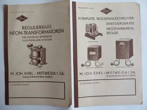6 Prospekte M. Joh. Ehrl Mittweida i. Sachsen Transformatorenfabrik 1930er Jahre