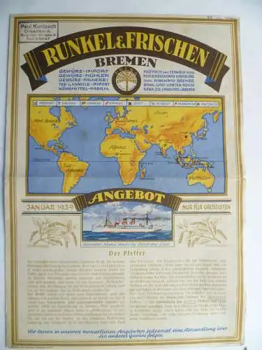 Preisliste 1939 Runkel & Frischen Bremen Tee Gewürze