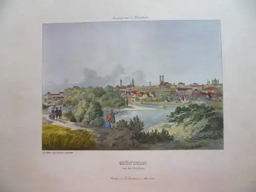 7 kolorierte Ansichten München Alpenvorland J. Lindauer München Faksimile