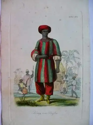 Orig. kol. Radierung 1848 Volkskunde König von Bussa Nigeria