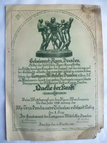 Urkunde Ilgen-Wanderpreis Dresden Allg. Turnverein Dresden 1928