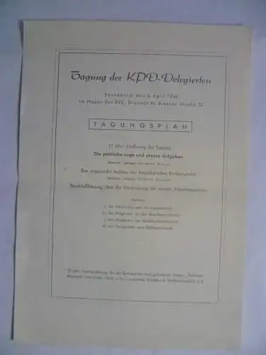 Tagungsplan KPD-Delegierte Dresden 1946