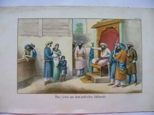 Orig. Farblitho 1859 Volkskunde Indien Eine Scene aus dem indischen Aufstande