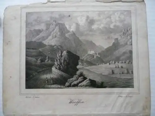 Orig. Lithographie Werffen (Hohenwerffen Salzburger Land) um 1940