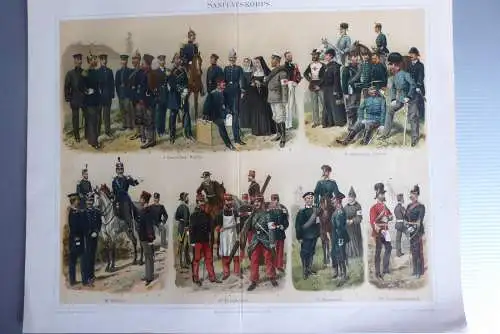 5 Chromolithos Uniformen um 1875