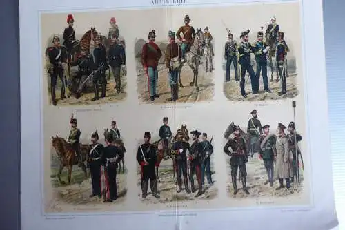 5 Chromolithos Uniformen um 1875