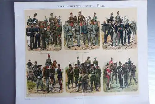 5 Chromolithos Uniformen um 1875