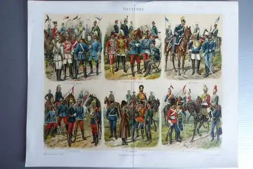 5 Chromolithos Uniformen um 1875 