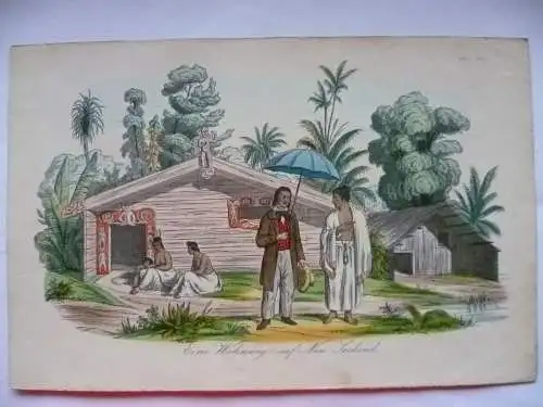 Orig. kol. Litho um 1850 Volkskunde Kaffern