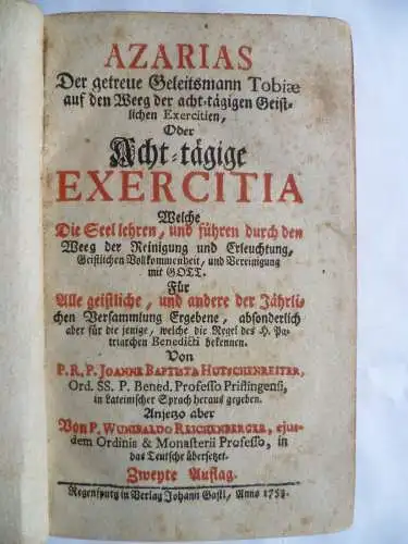 Andachtsbuch Hutschenreiter, Azarias der getreue Begleitsmann, Regensburg 1753