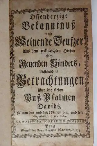 Sehr altes Andachtsbuch über die Buß-Psalmen Davids Prag 1773