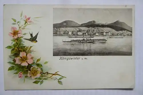 AK Königswinter am Rhein mit Schiff und Blumenzweig