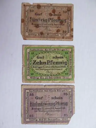 Notgeld 5 Scheine Berga (Elster) 1920 / 1921