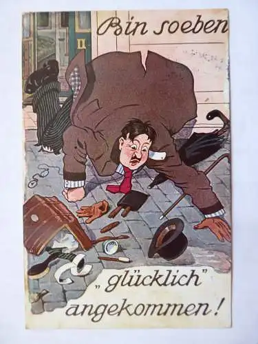 Scherz-AK Bin soeben glücklich angekommen