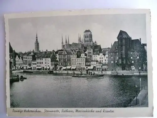 AK Danzig Wahrzeichen Sternwarte Rathaus Marienkirche und Krantor