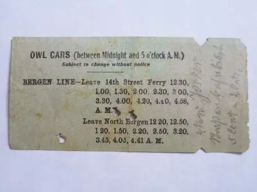 Ticket Public Railway New York 1907 Sun Nov 3 Bergenline