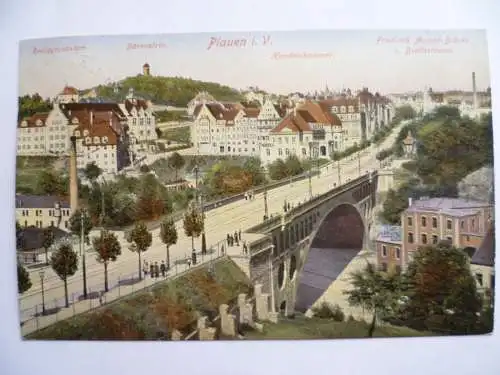 AK Plauen i. Vogtland Friedrich-August.Brücke u. Breitestraße