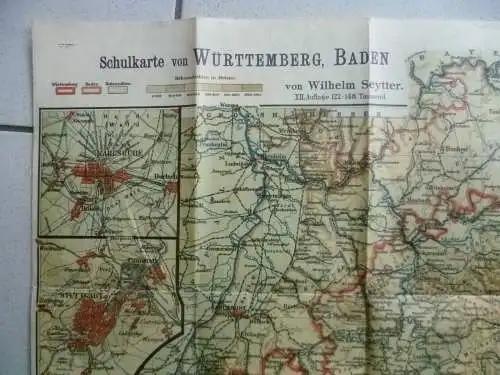 Schulkarte von Württemberg, Baden und Hohenzollern 1912
