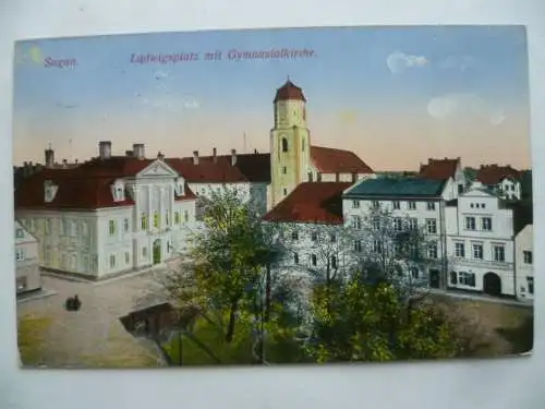 AK Sagan Ludwigsplatz mit Gymnasialkirche