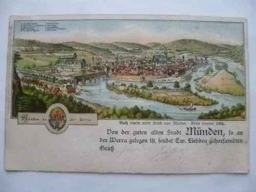 AK Münden an der Werra nach einem alten Stich von Merian 1654