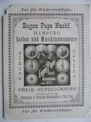 Preis-Verzeichnis Eugen Pape Hamburg Saiten u. Musikinstrumente