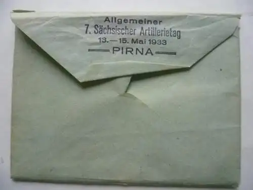 7. Sächs. Artillerietag Pirna 1933 Briefumschlag m. 2 Informationsschreiben