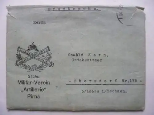 7. Sächs. Artillerietag Pirna 1933 Briefumschlag m. 2 Informationsschreiben