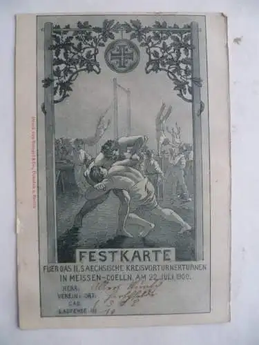 Festkarte II. Sächsisches Kreisvorturnerturnen 1900 Meissen-Coelln