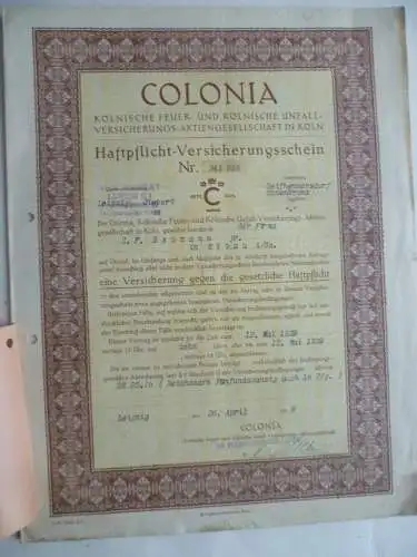 Eibau Fa. C.F. Neumann 5 Versicherungsdokumente Colonia Köln