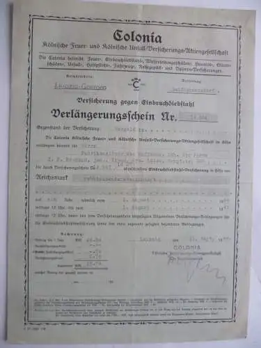 Eibau Fa. C.F. Neumann 5 Versicherungsdokumente Colonia Köln