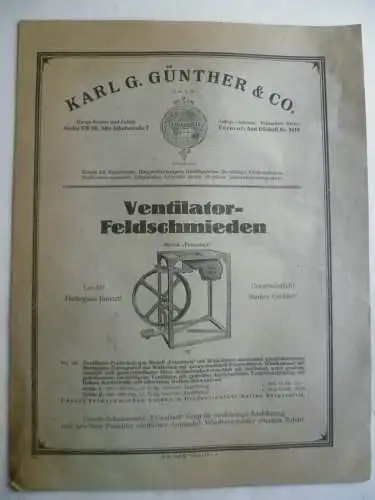 Werbeblatt Ventilator-Feldschmieden Karl G. Günther & Co. Berlin um 1925